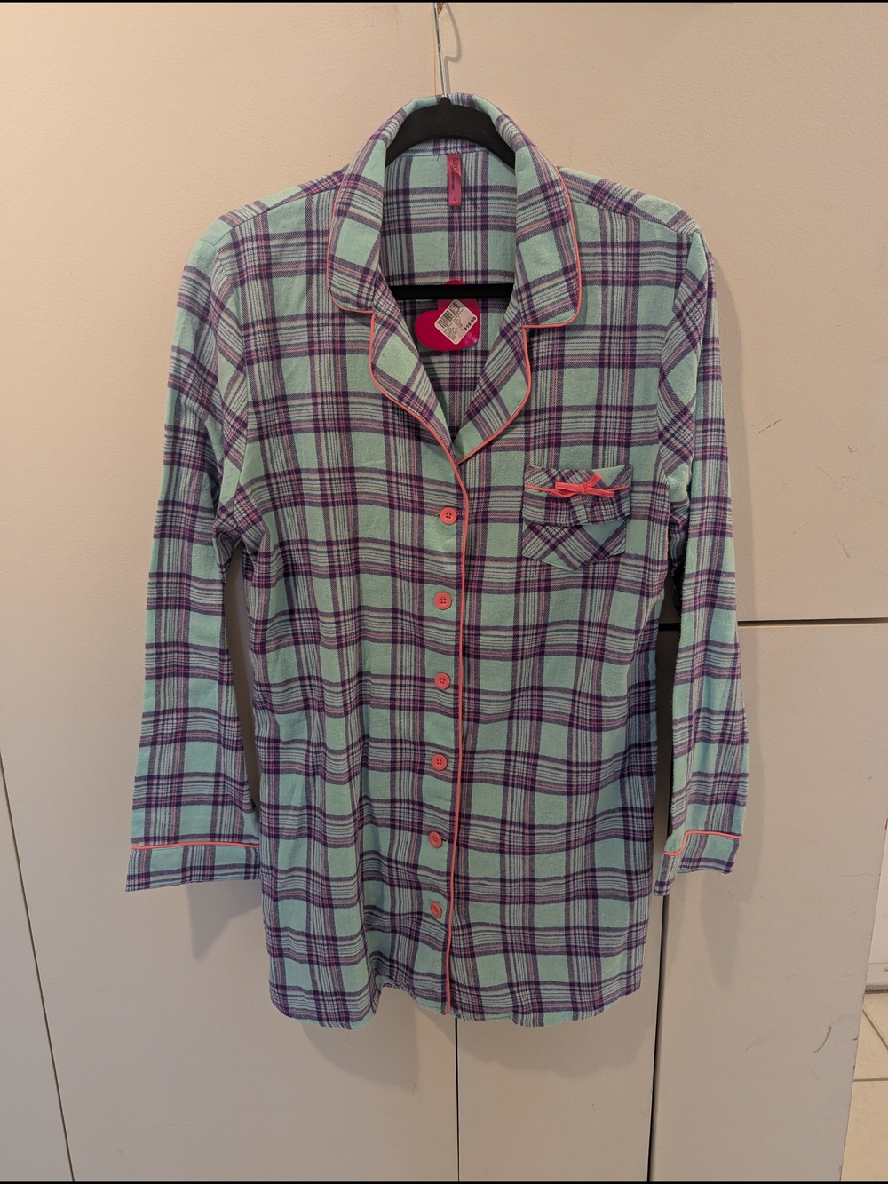 NWT Tarea for Rue 21 Plaid Button-Front Sleep Shirt in Mint & Purple Size L